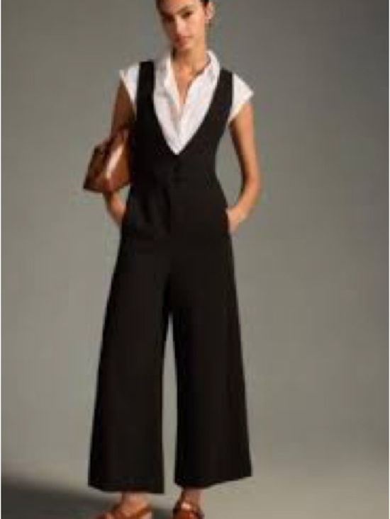 Anthropologie Pants - Maeve Anthropologie Black Wide Leg Plunge Jumpsuit Pockets Size 6